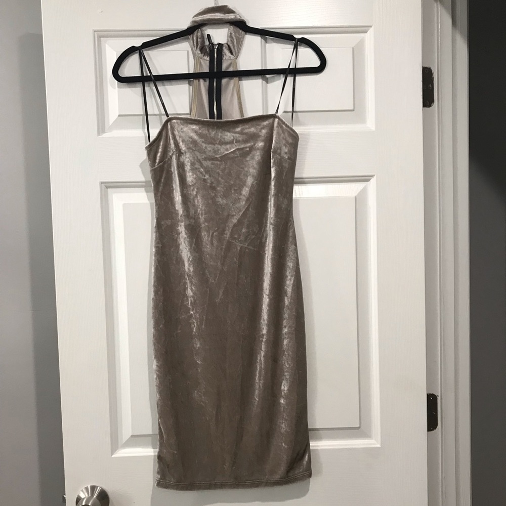 Forever 21 Velvet Halter Dress Silver/Champagne Sz M - Picture 5 of 6
